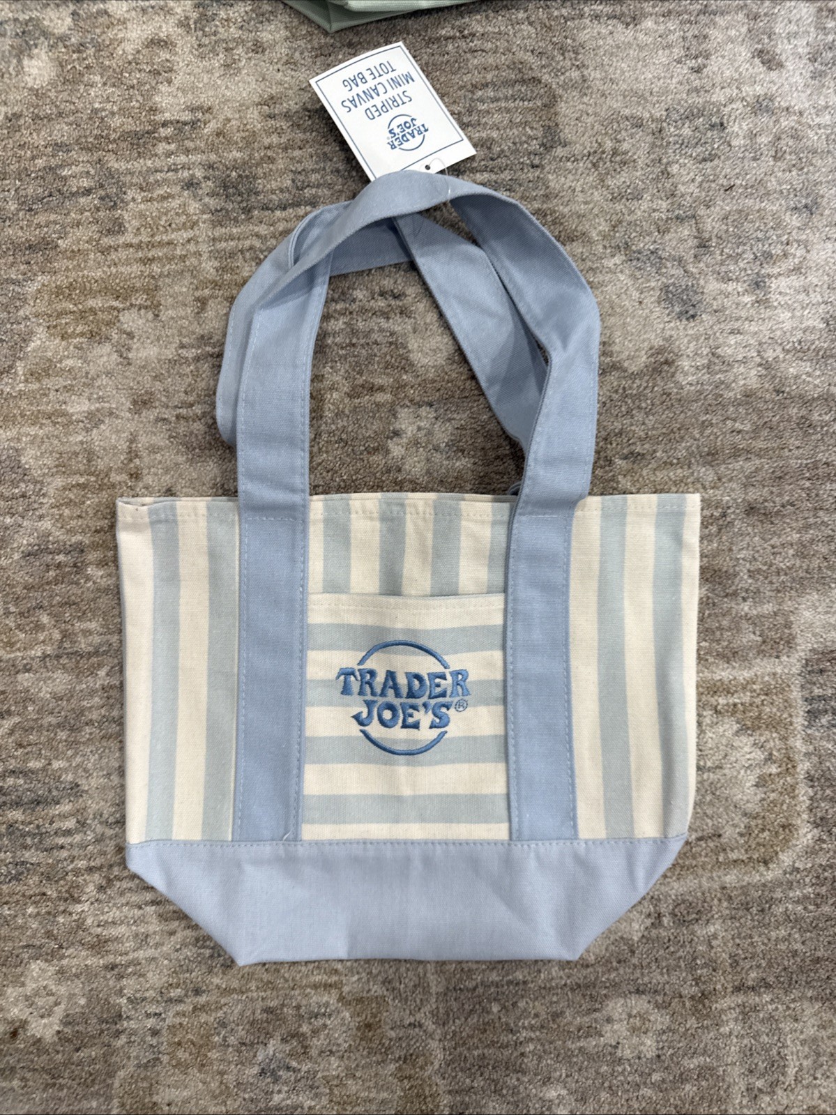 Trader Joe’s Limited Mini Canvas Pastel Striped Tote Bag 2026 Light Blue