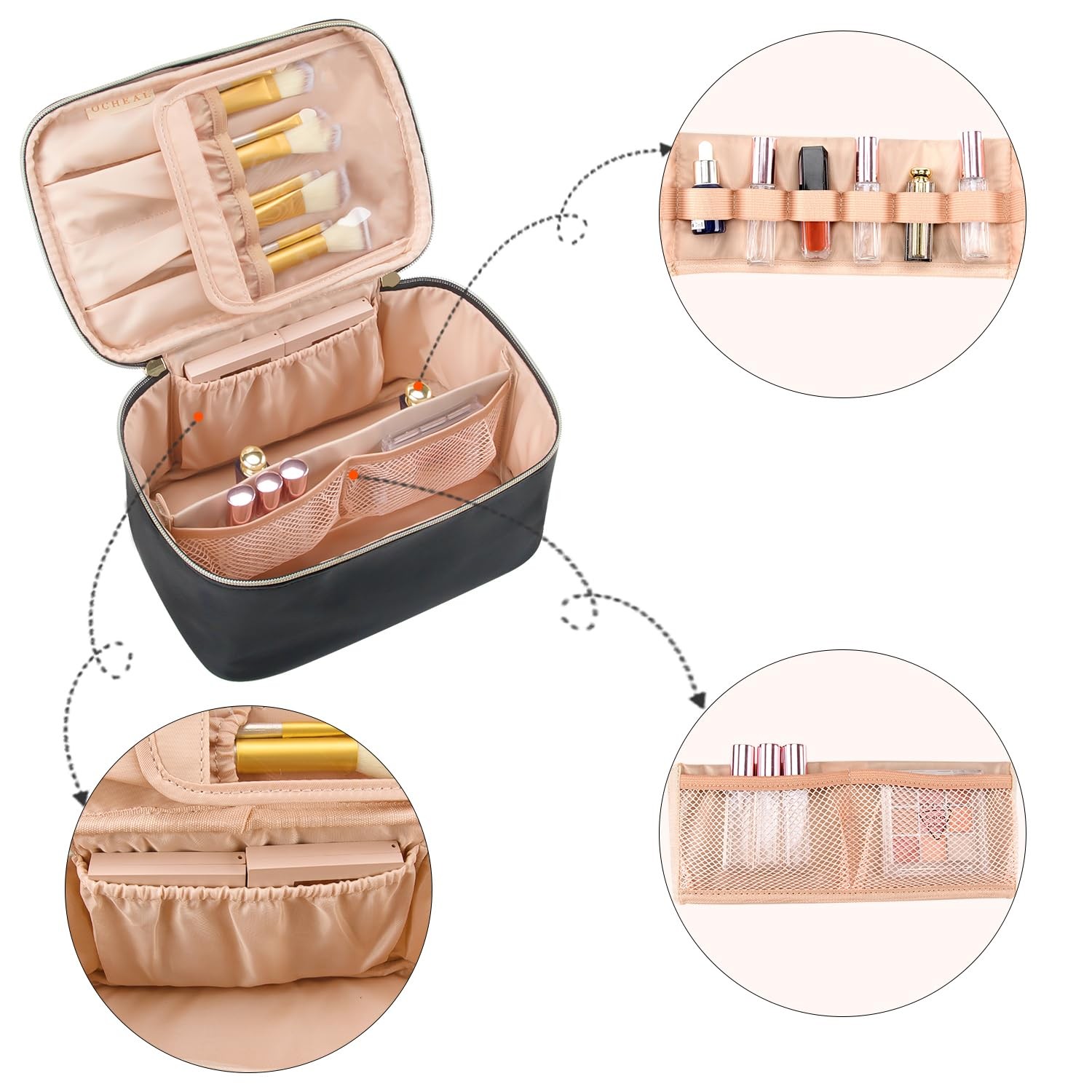 OCHEAL Makeup Bag, Portable Cosmetic Large Capacity Medium, 001_Black