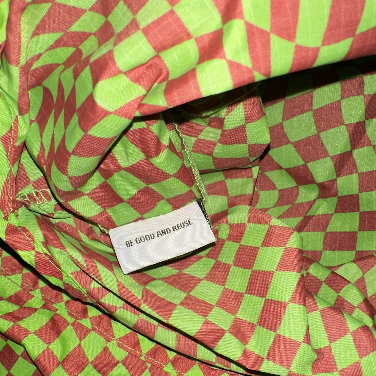 BAGGU Green/Red Checked Reusable Shopping Bag 6×15.5×25.5 in