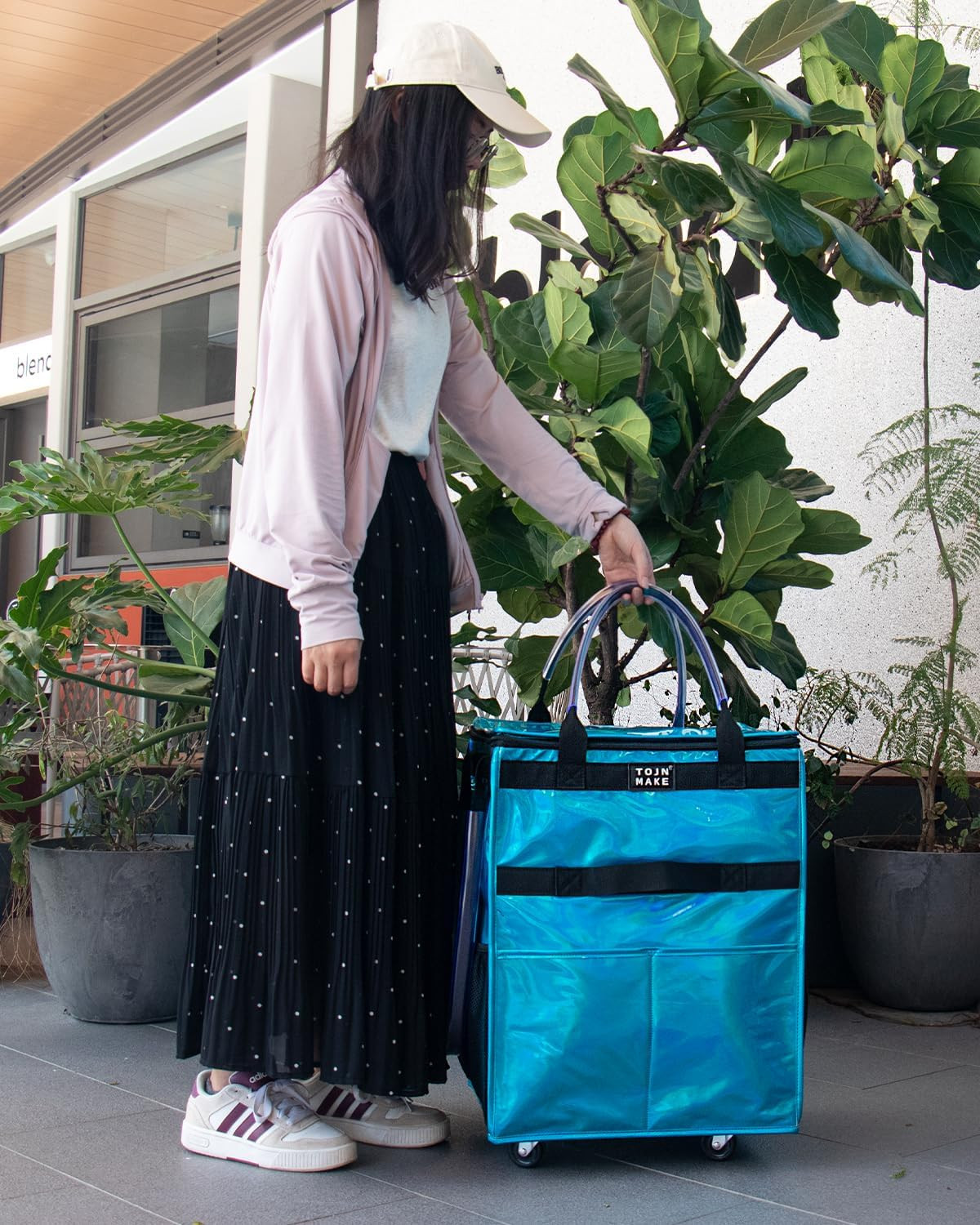 Reusable Grocery Bag on Wheels, Shopping Trolley, Rolling Tote with 8 Pockets an