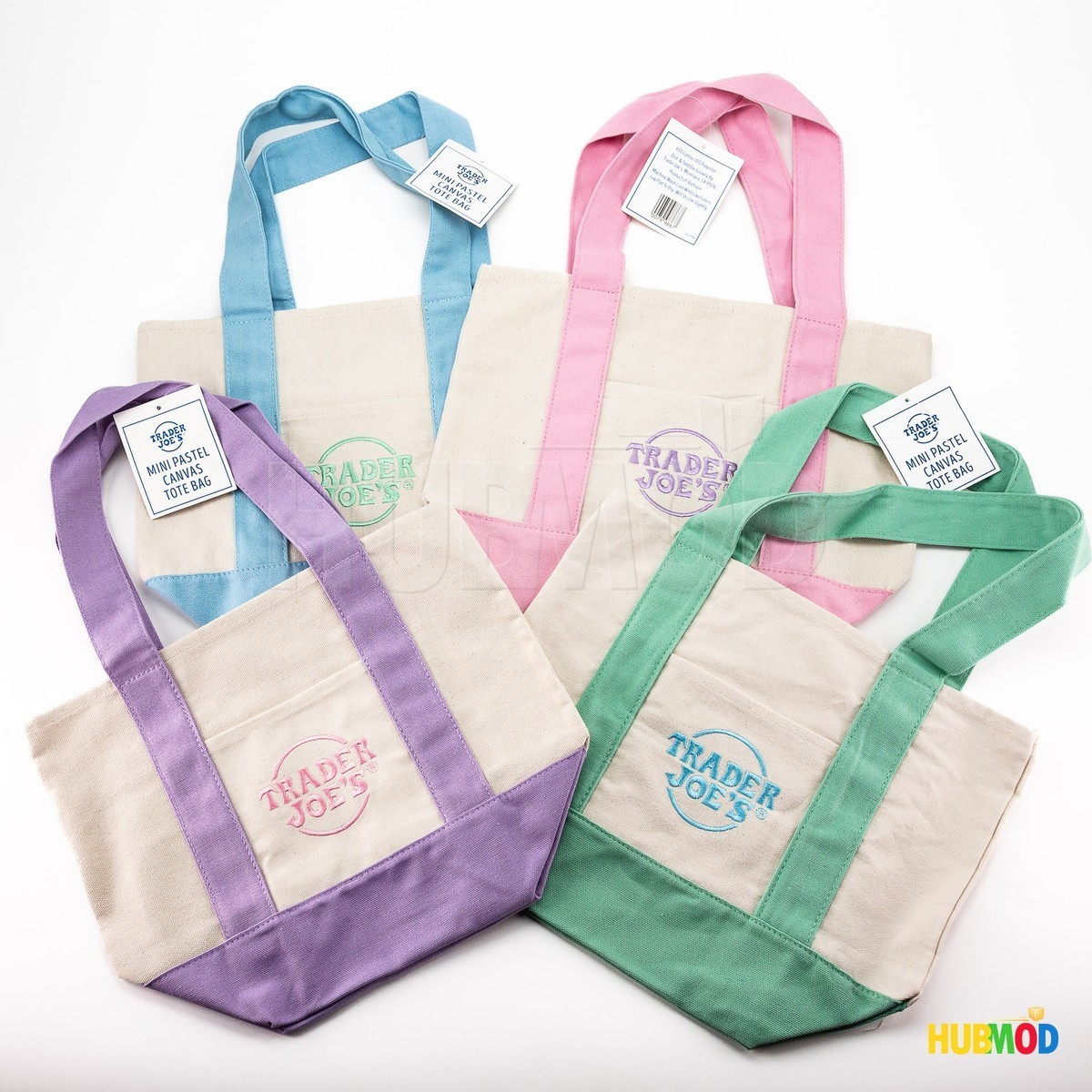 Trader Joe’s 2026 Mini Pastel Canvas Tote Bag Full Set Of 4 BRAND NEW IN HAND