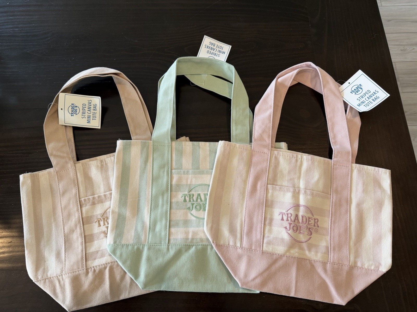 Trader Joe’s Mini Striped Canvas Tote Bag Lot of 3 Multicolor 13x6x10