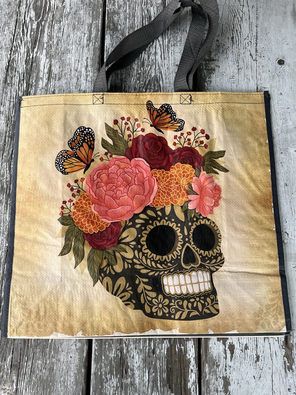 HALLOWEEN ~ Reusable Tote Bag~20″ X 18″ X 8″~ SUGAR SKULL TJX