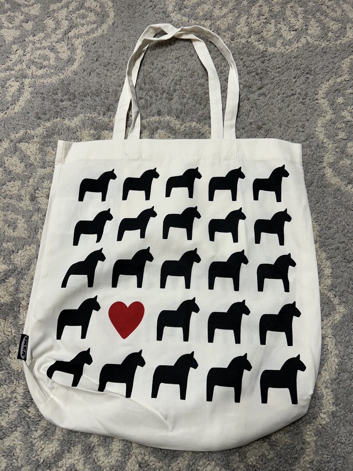 IKEA Shopping Tote Bag Hasthage Dala Horse Heart White 100% Cotton NEW