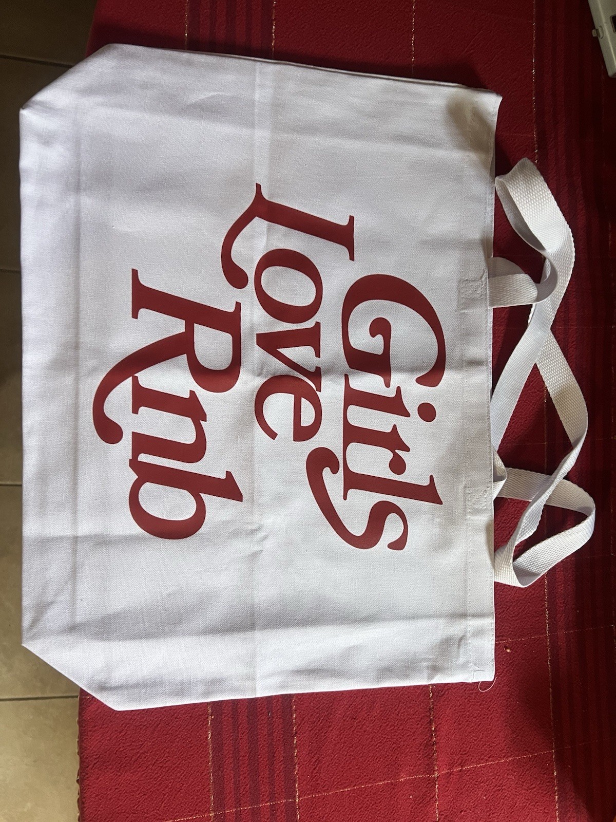 Foldable Canvas Tote Bag White Red All-Over Modern ‘Girls Love Rnb’