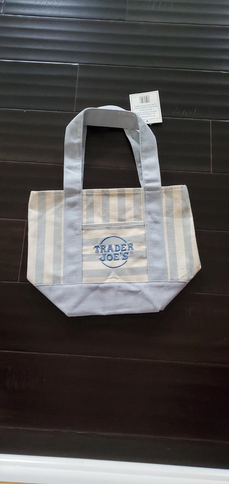 Trader Joe’s Mini Pastel Blue Stripe Canvas Tote Bag Limited Edition New w/ Tag