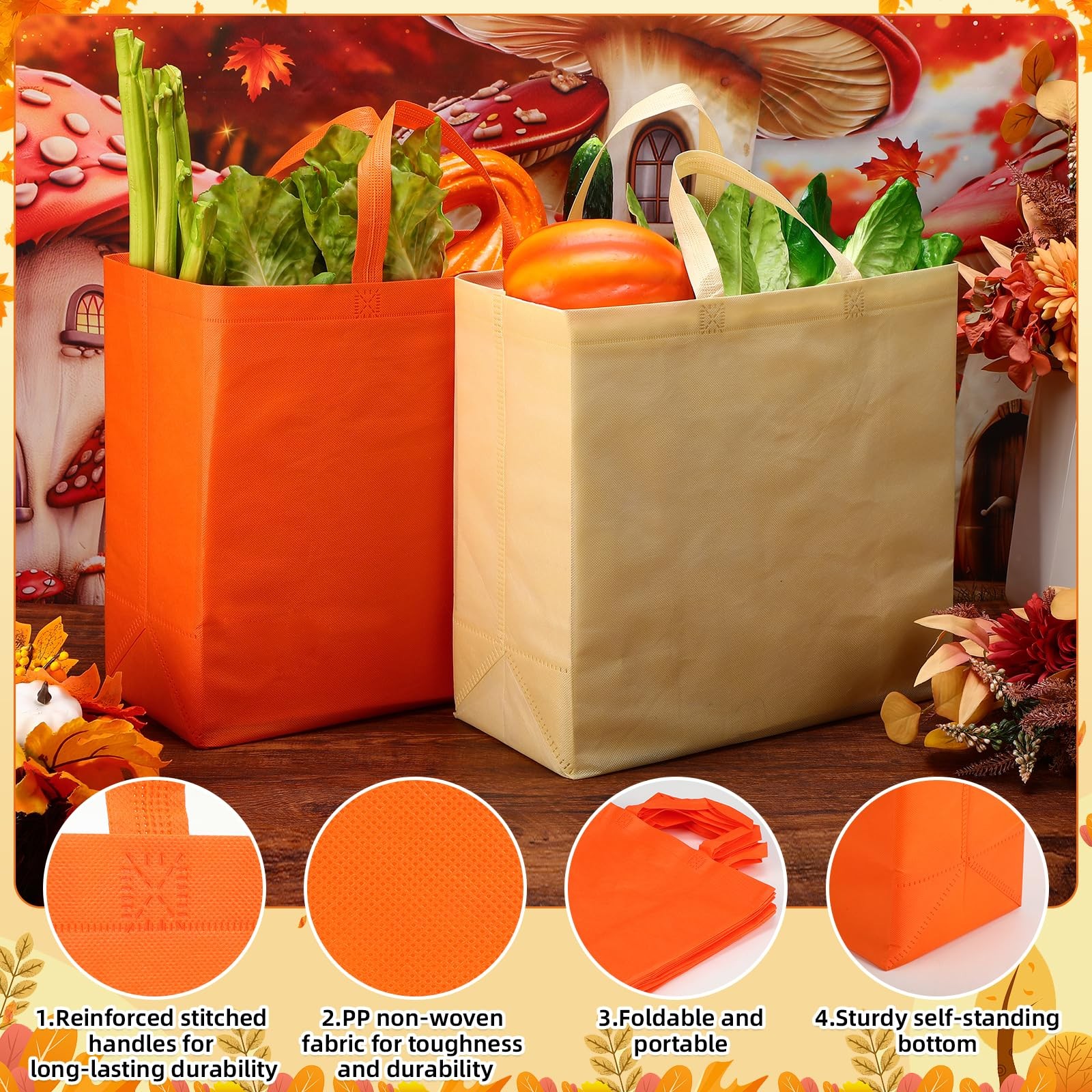 150 Pcs Reusable Totes Bags Bulk 14 x 14 x 6 Inch Large Reusable Non Woven Sh…