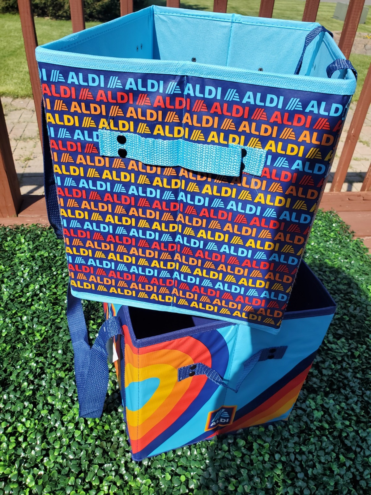 ALDI Collapsible Box Tote Bag Set Of 2 Bags Aldi Logo 🔵🔴🟡 NEW