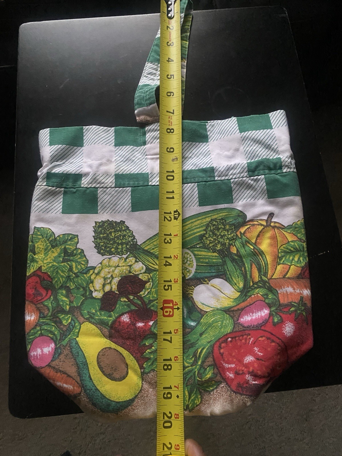 Canvas Drawstring Reusable Shopping Bag Vegetable Print Medium 12x15x5 in