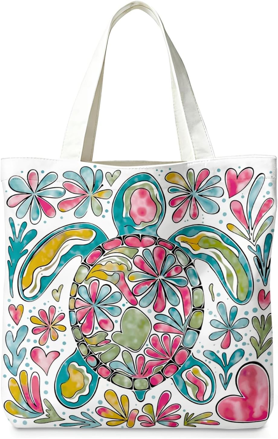 Summer Beach Canvas Tote Bag Aesthetic Women Reusable Coastal Sea Turtle Grocery