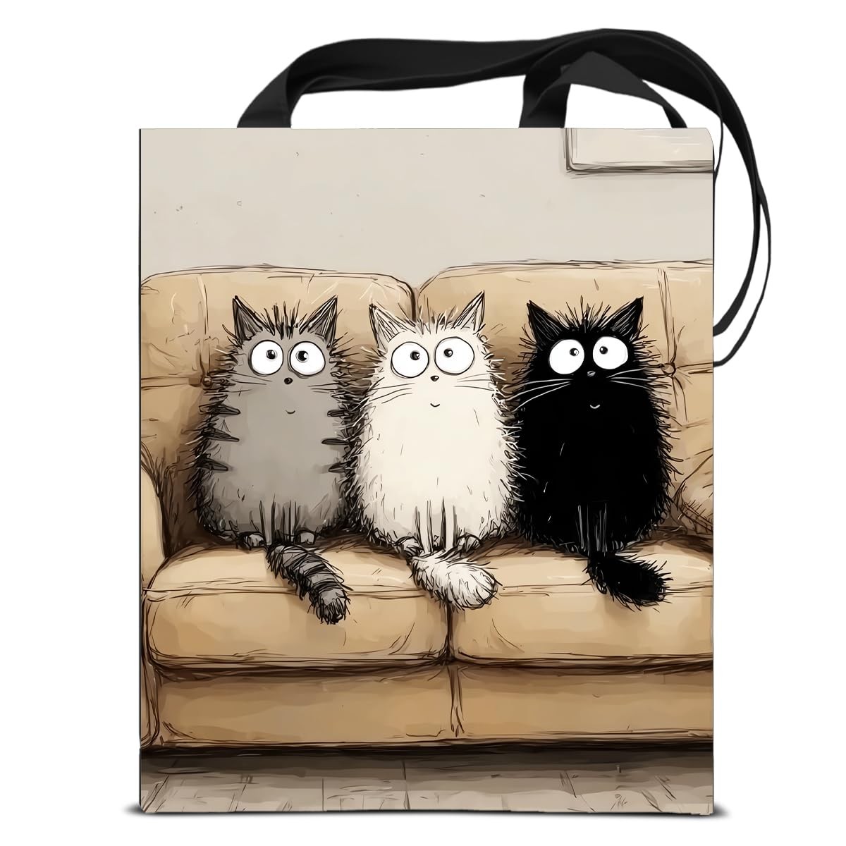 Cat Canvas Tote Bag for Women, Cute Cat Themed Aesthetic Reusable Grocery Sho…