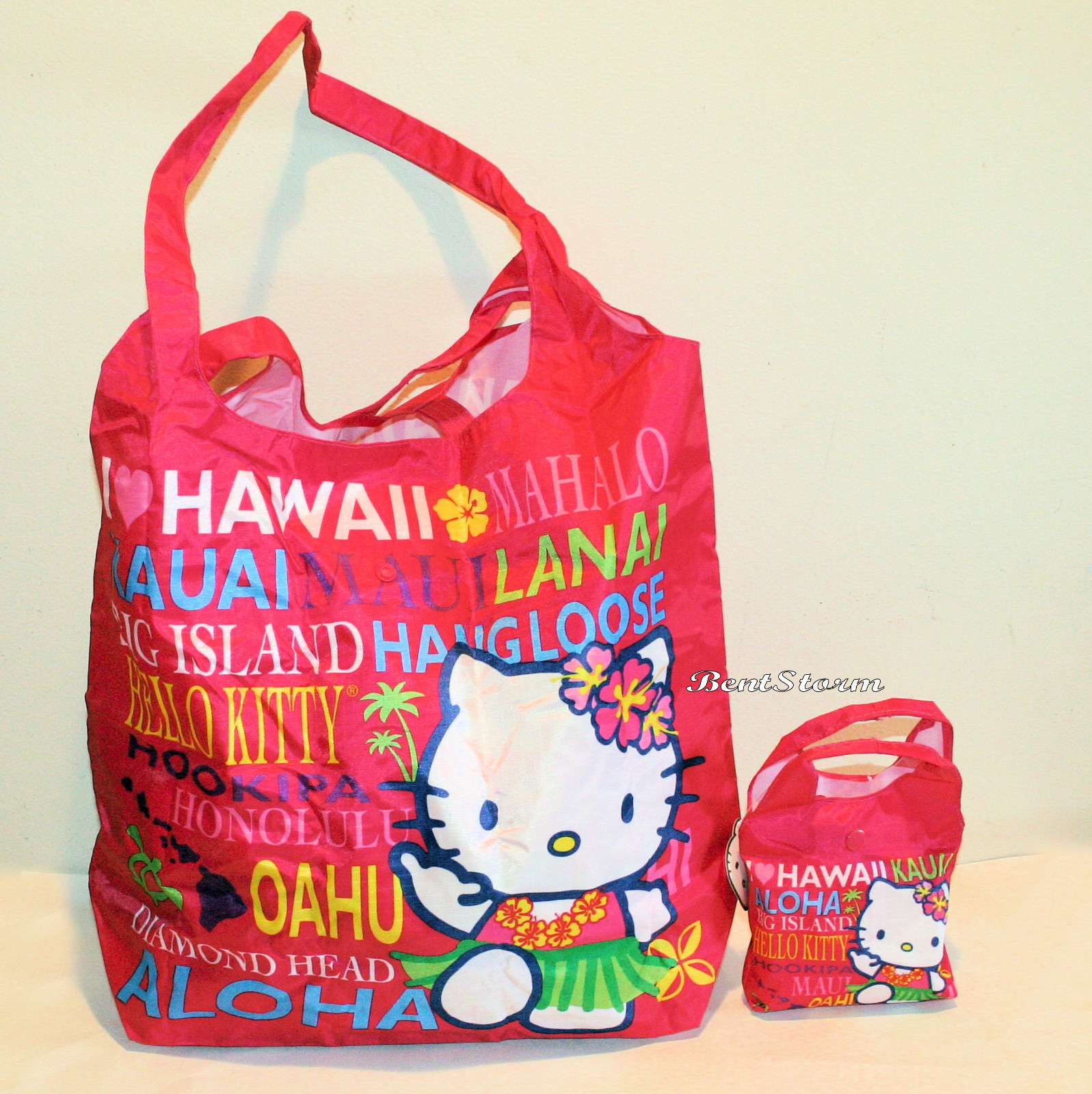 Hawaii Hello Kitty Reusable Packable ECO Shopper Tote Bag 14″x 11 1/2″ RED NWT