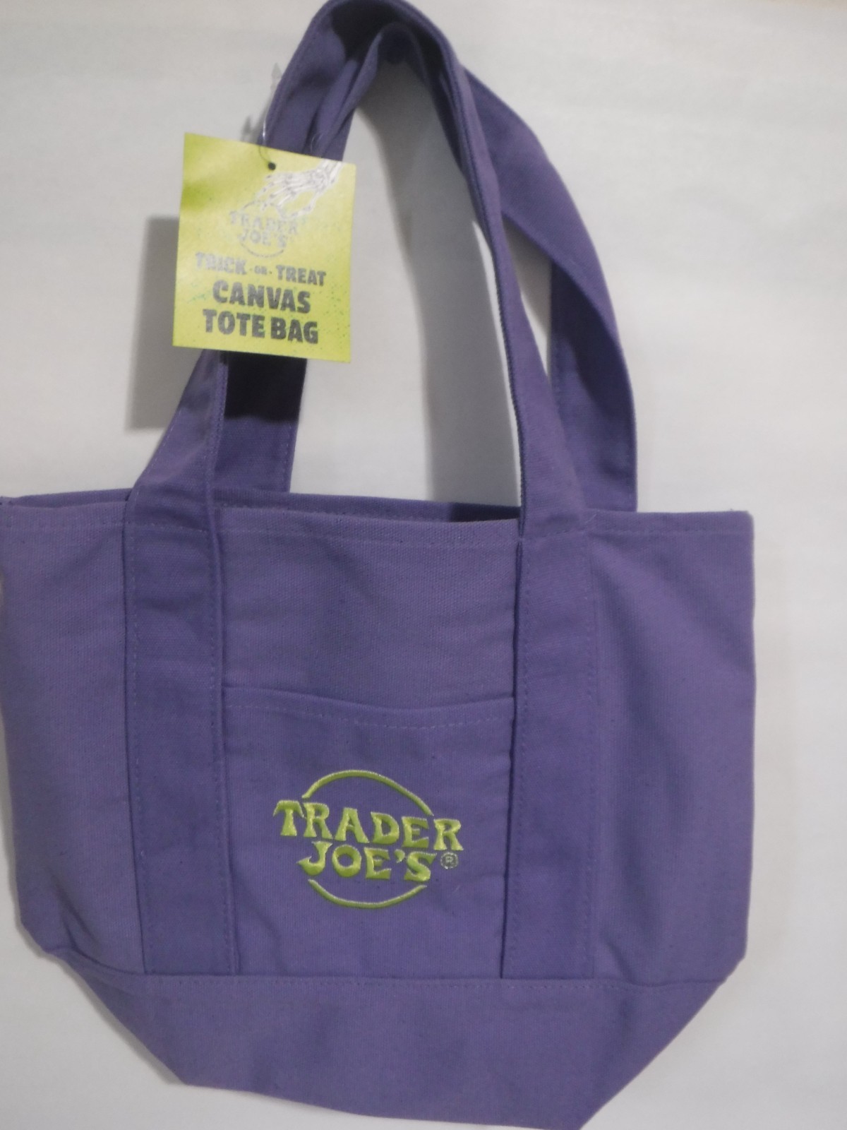 Trader Joe’s Mini Halloween Canvas Tote Bag Limited Edition Purple trick treat