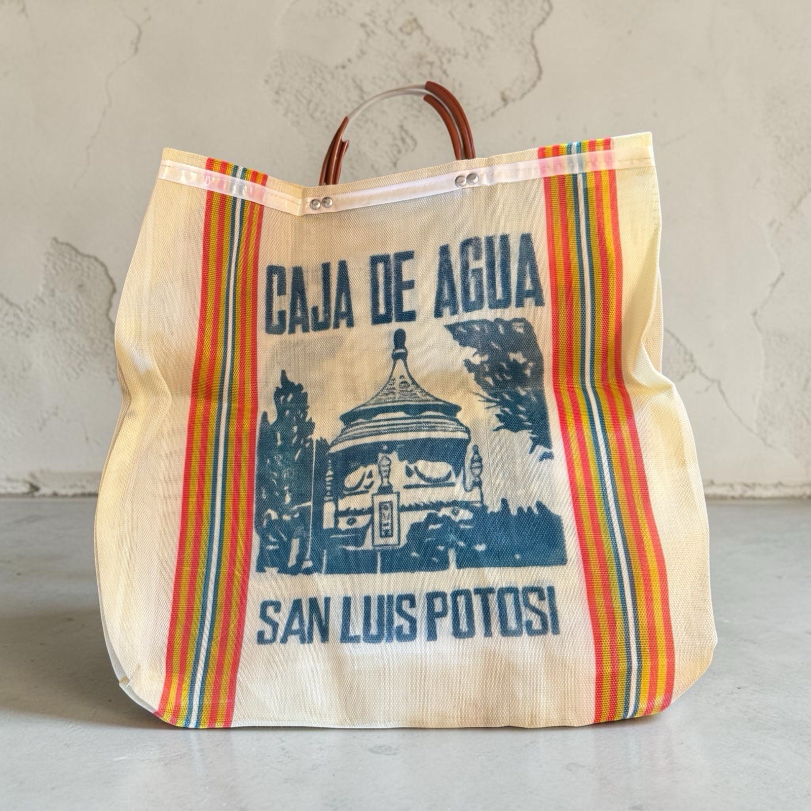 Market Mexican Mesh Bag Tote Caja De Aqua San Luis Potosi Mexico 18” Handles