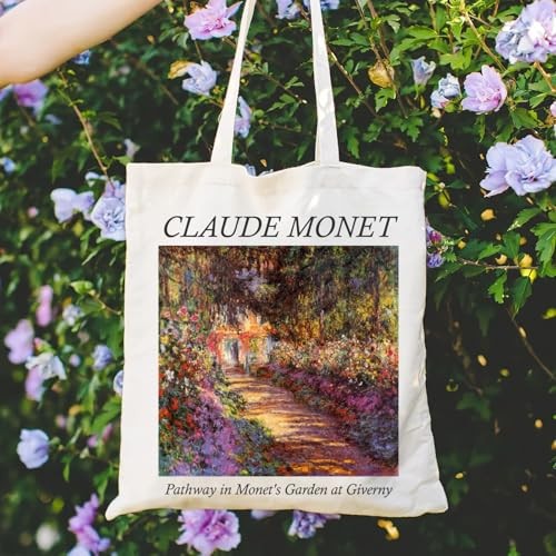Canvas Tote Bag Aesthetic Cute Vintage Tote Claude Monet_pathway in Garden