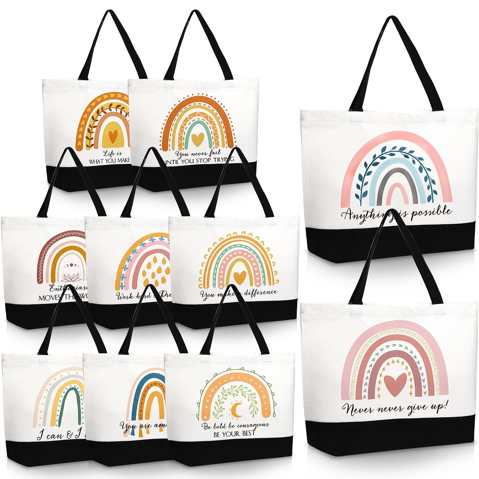 10 PCS Teacher Appreciation Gift Rainbow Canva Tote Bags Reusable Retirement