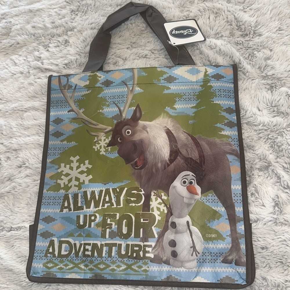 Disney Frozen Olaf Sven Reusable Tote Bag Blue Fair Isle Always Up For Adventure