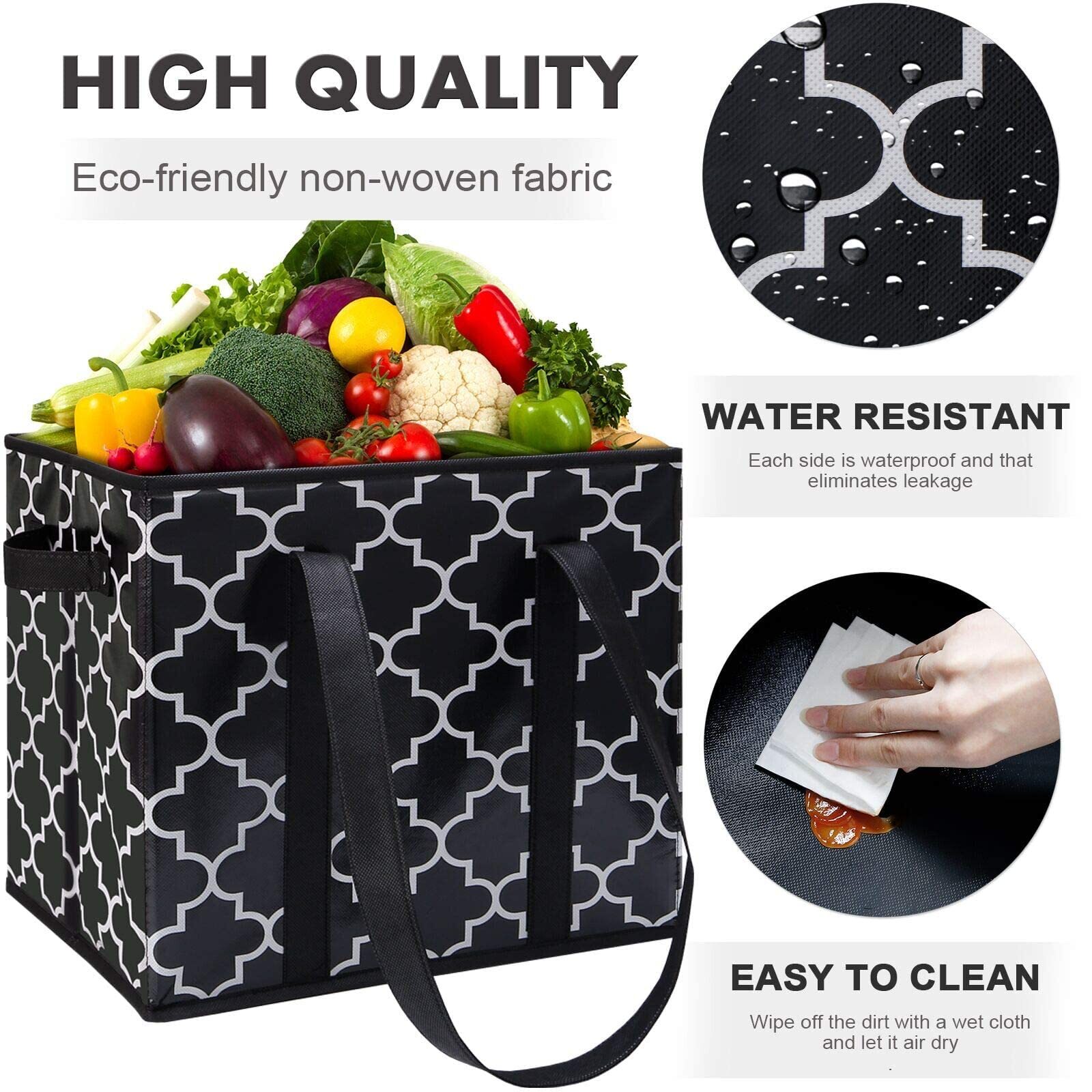 Reusable Grocery Bags for Shopping Tote Large Bag Foldable Washable 3 Pack B…