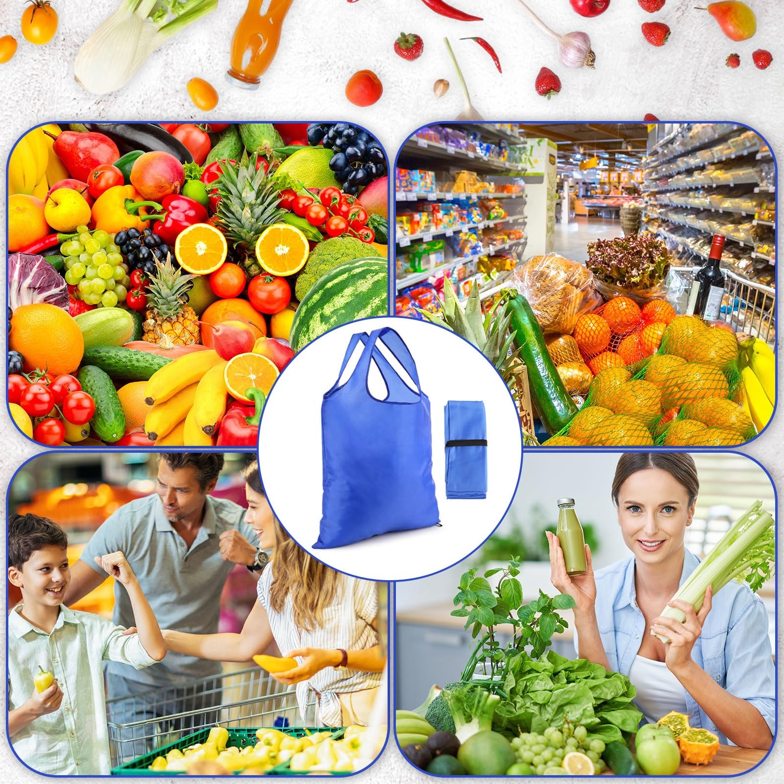 24 Pcs Durable Folding Reusable Grocery Bags Bulk with Handles Washable