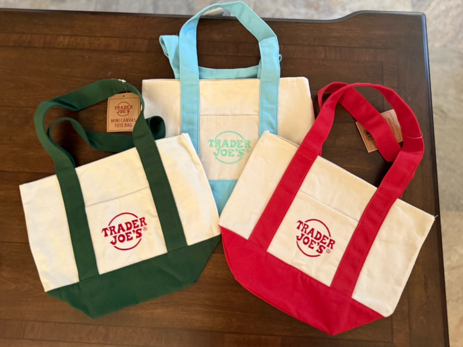Trader Joe’s Mini Canvas Tote Red + Baby Blue + Green