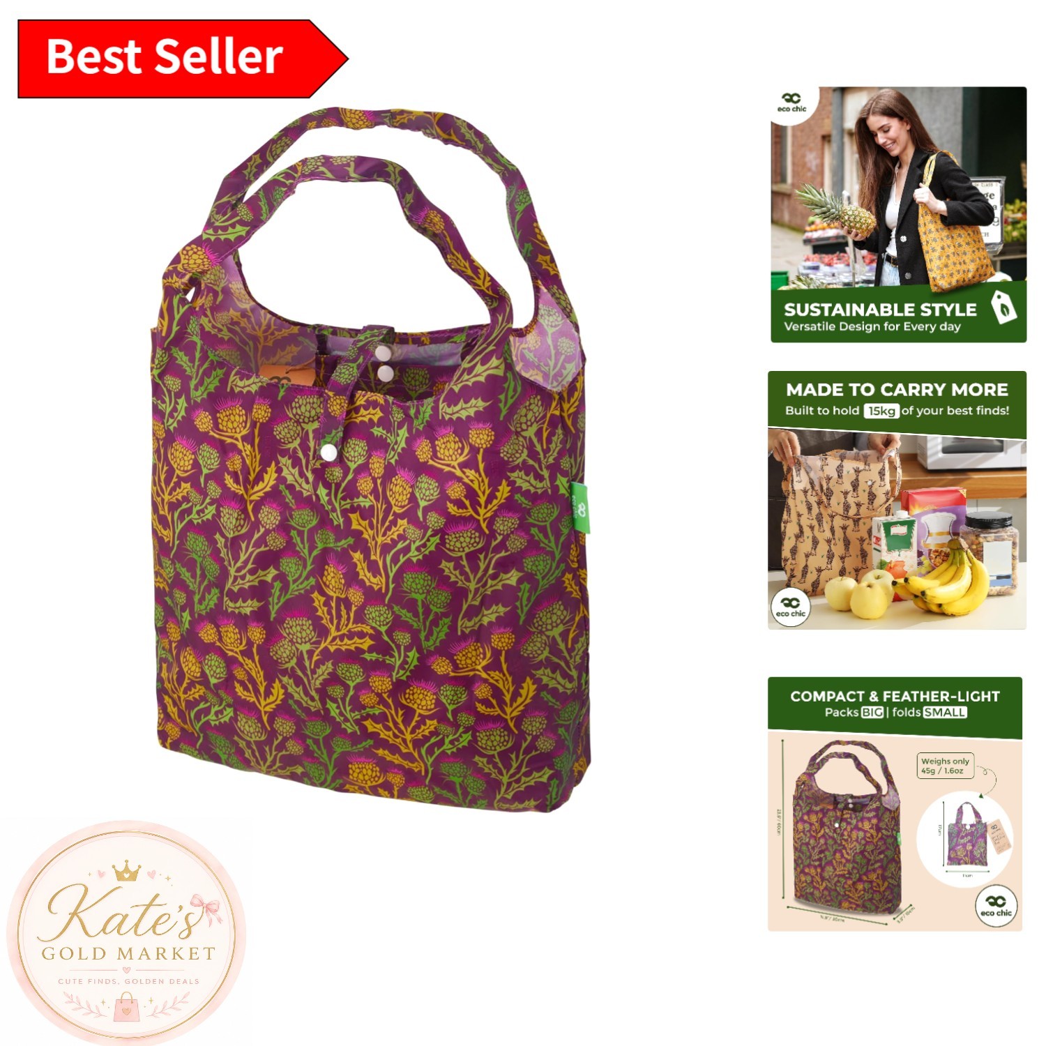 Eco-Friendly Foldable Grocery Tote – Reusable Floral Shopping Bag, Waterproof