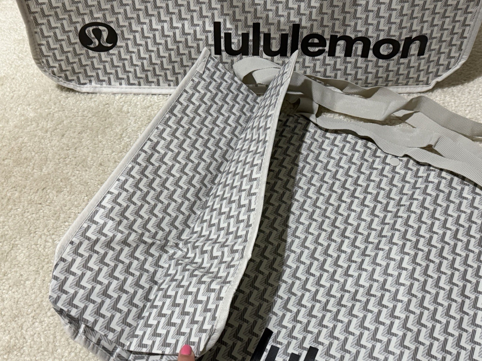 New 2 Lululemon Logo Extra Large Reusable Shopping Tote Bag Gray