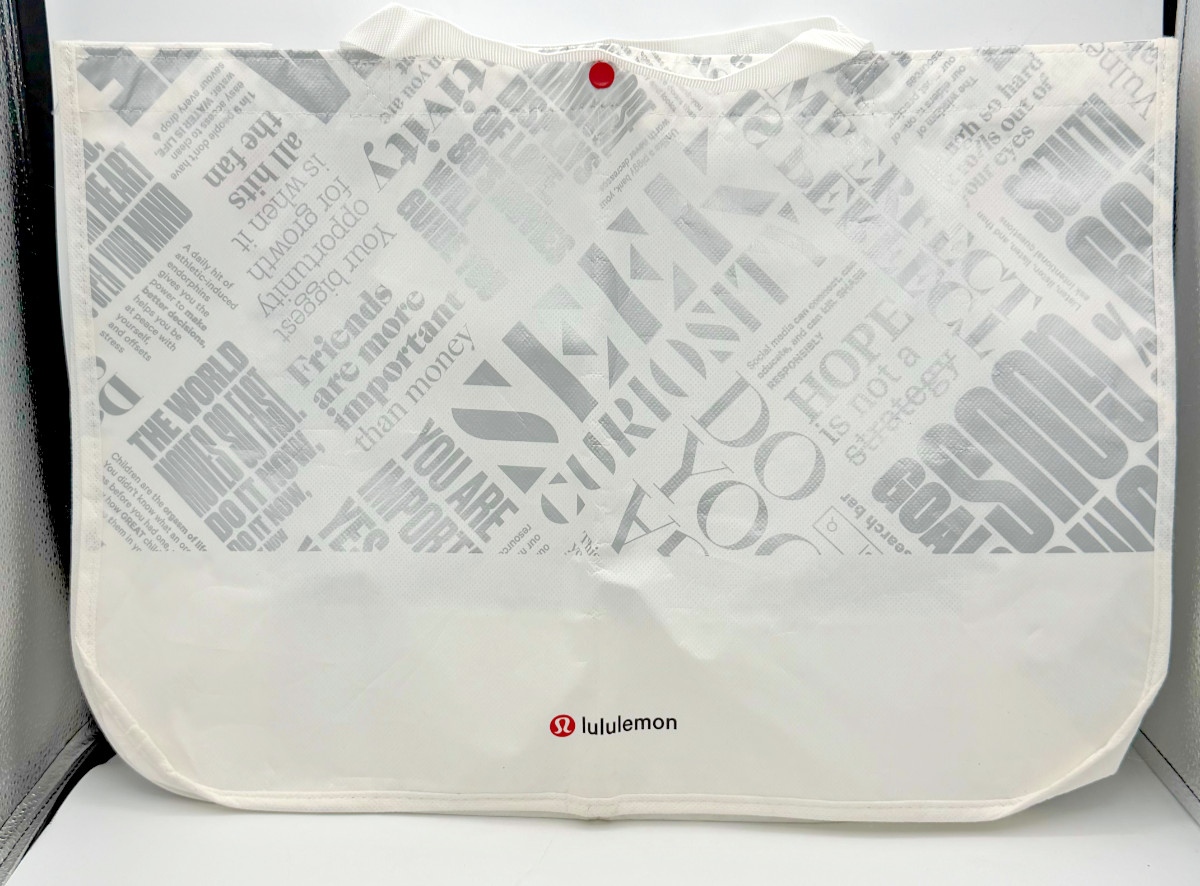 Lululemon White Silver Reusable Tote Bag 21″ x 14″ x 8″ nice large tote bag