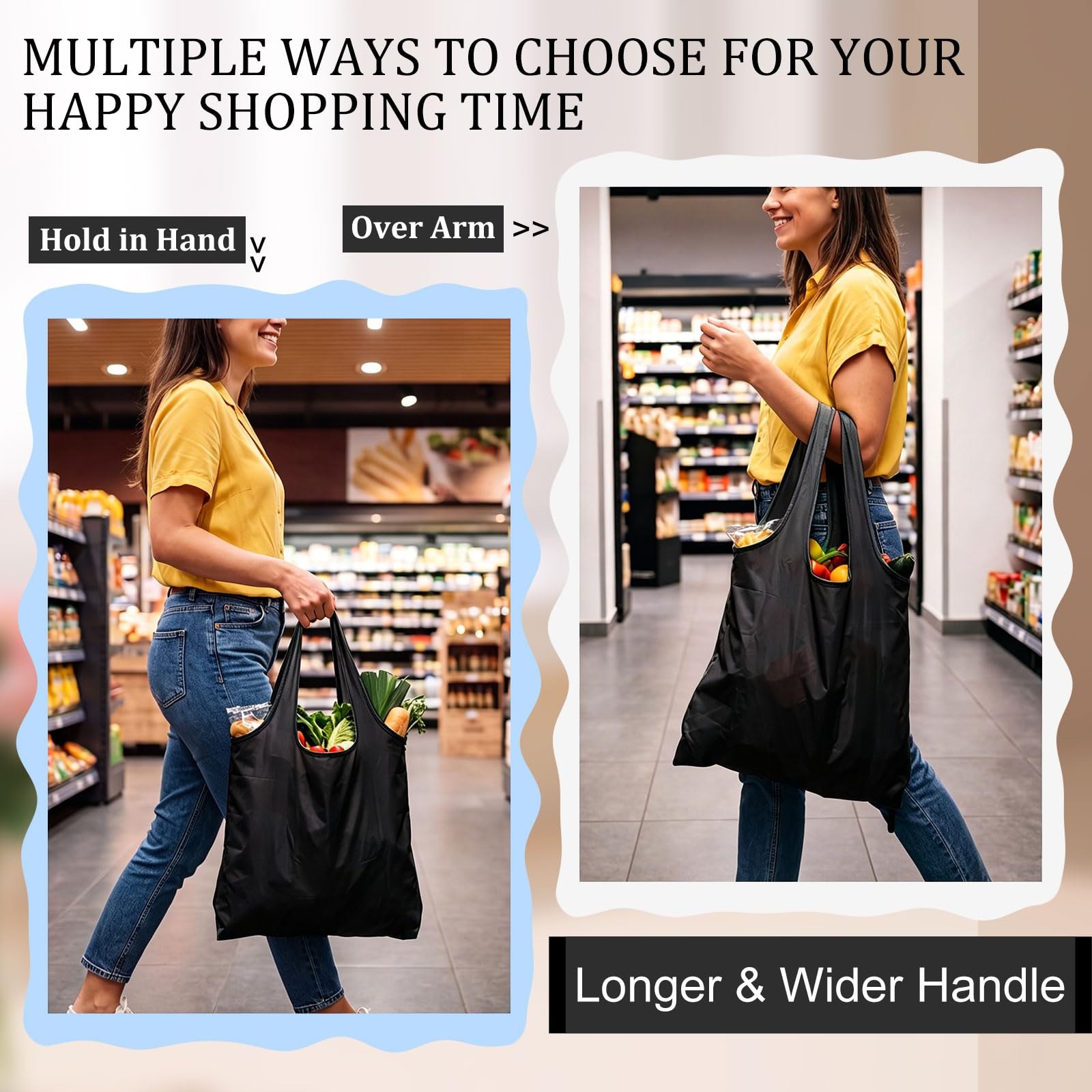 10 Pack 16x18in Extra Large Reusable Grocery Bags Heavy Duty, 55lb Washable F…