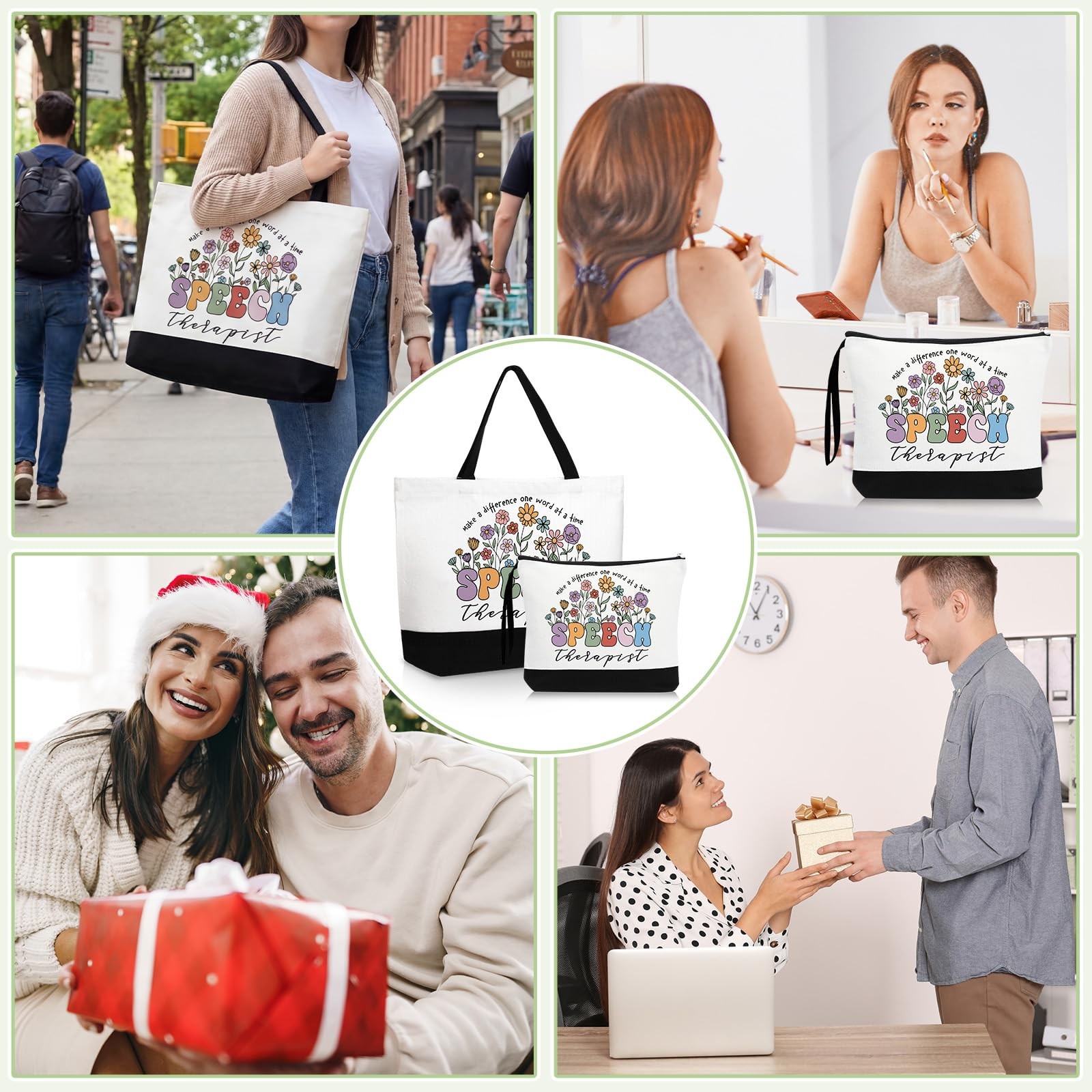2 Pcs Speech Therapist Gifts for Women Canvas Tote Bag with Makeup Pouch Spee…