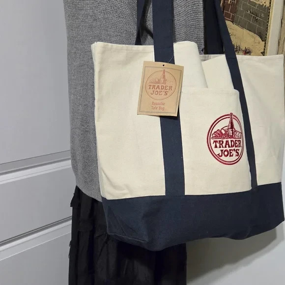 Trader Joe’s Blue Classic Canvas Large Cotton Tote Bag- Made in Vietnam