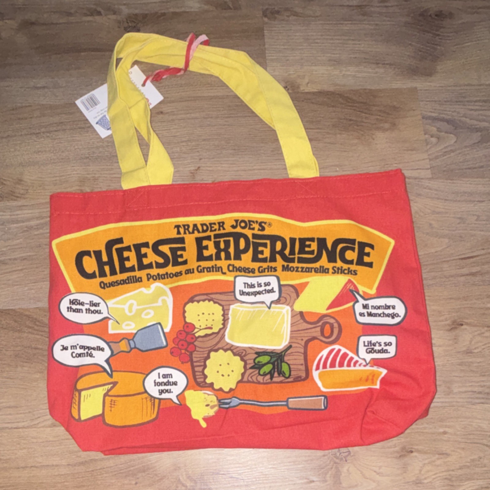 Trader Joe’s Cheese Bag Reusable Shopping Bag Cotton Pop Art Red Yellow