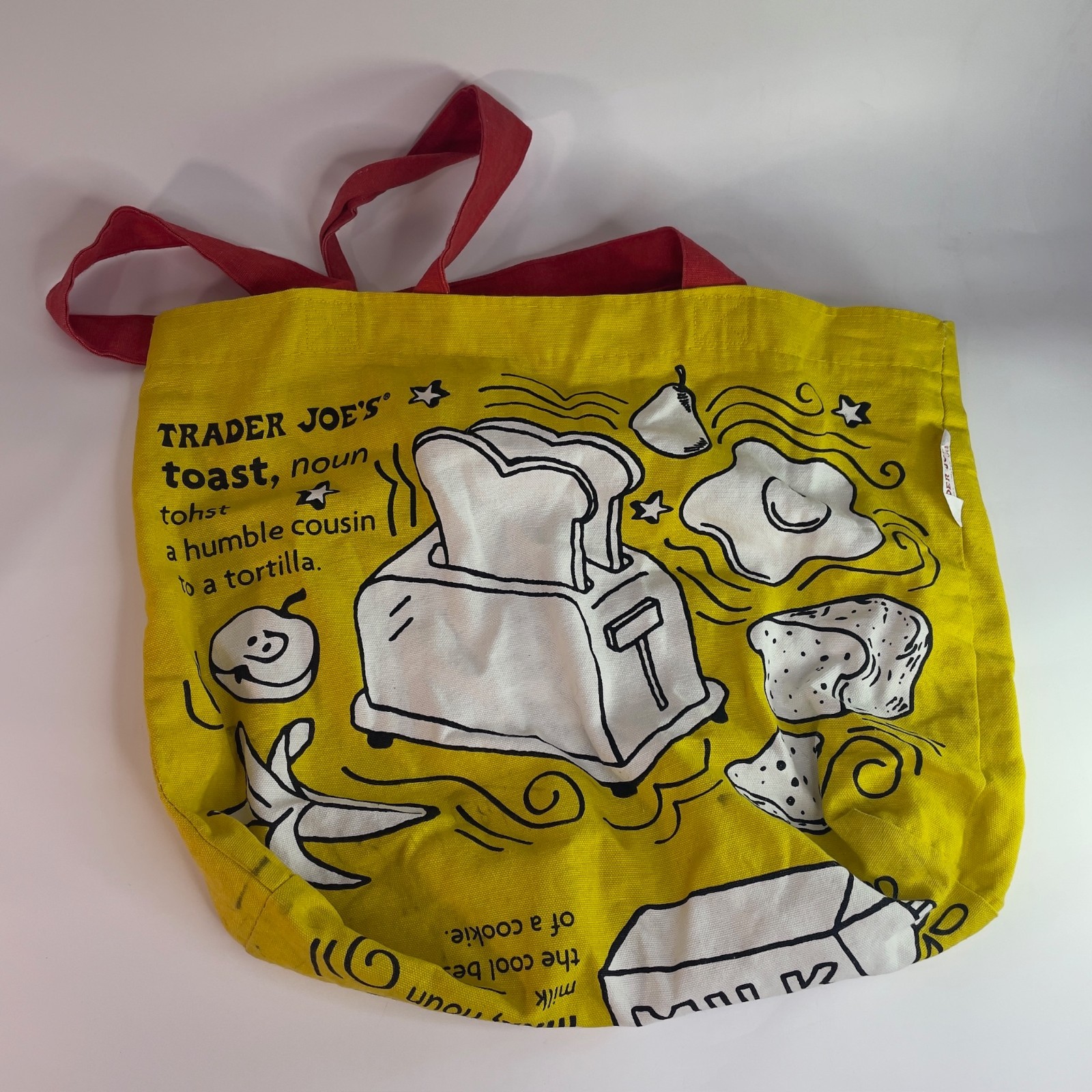 Trader Joes Reusable Canvas Shopping Tote Bag Breakfast Waffles Toast Yellow USA