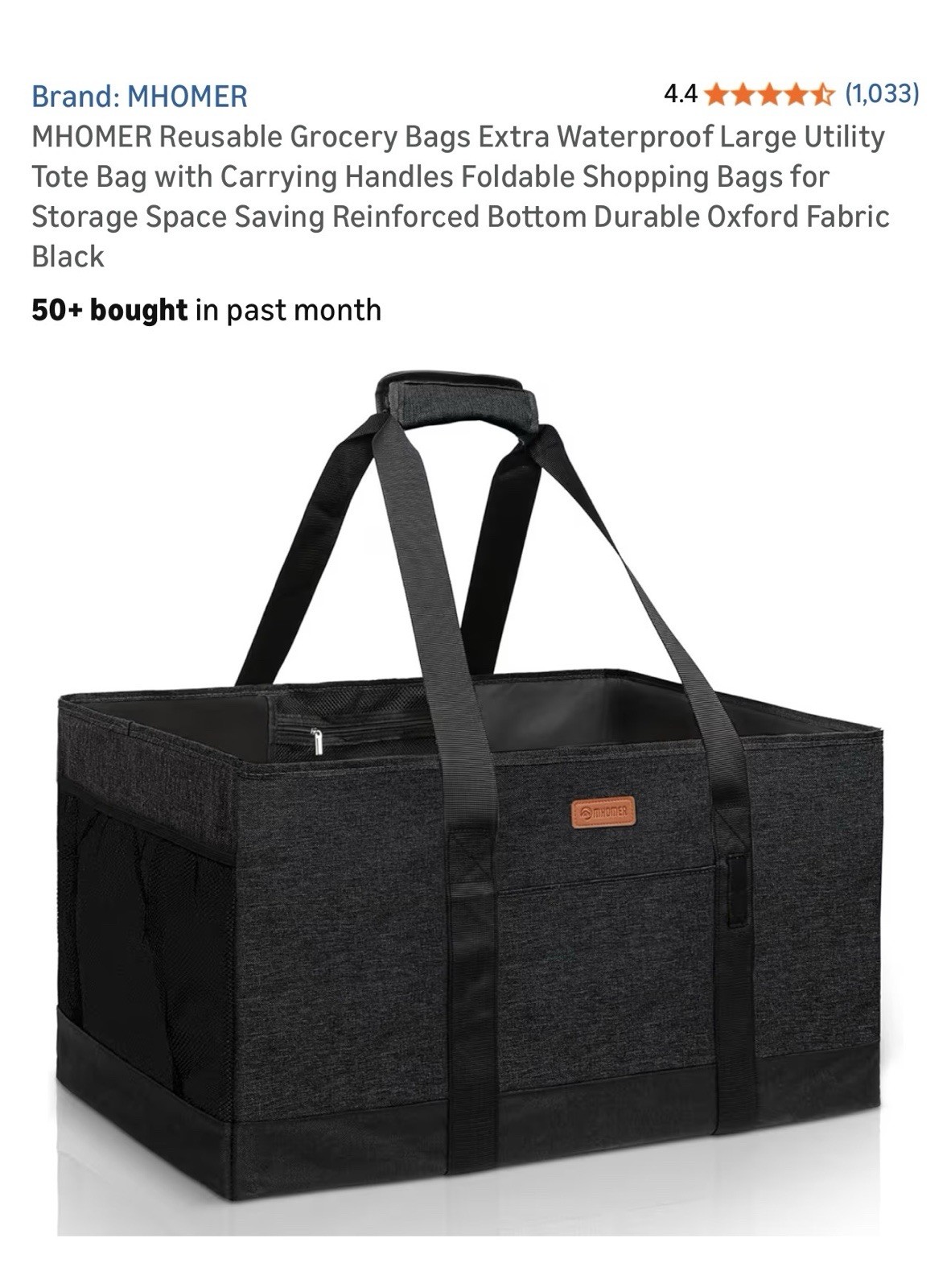 New MHomer Waterproof Stand Up Collapsible Reusable Grocery Tote Shopping Bag