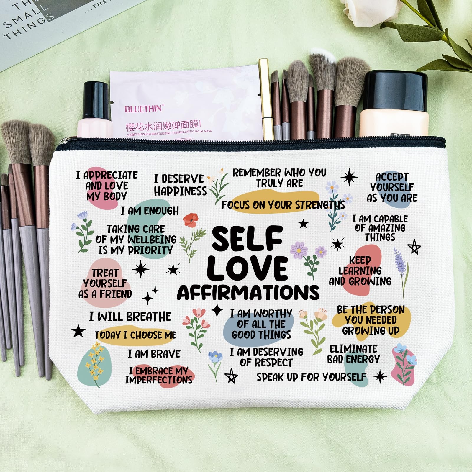 Sugchairo Self Love Gifts Positive Affirmations Makeup Bag White