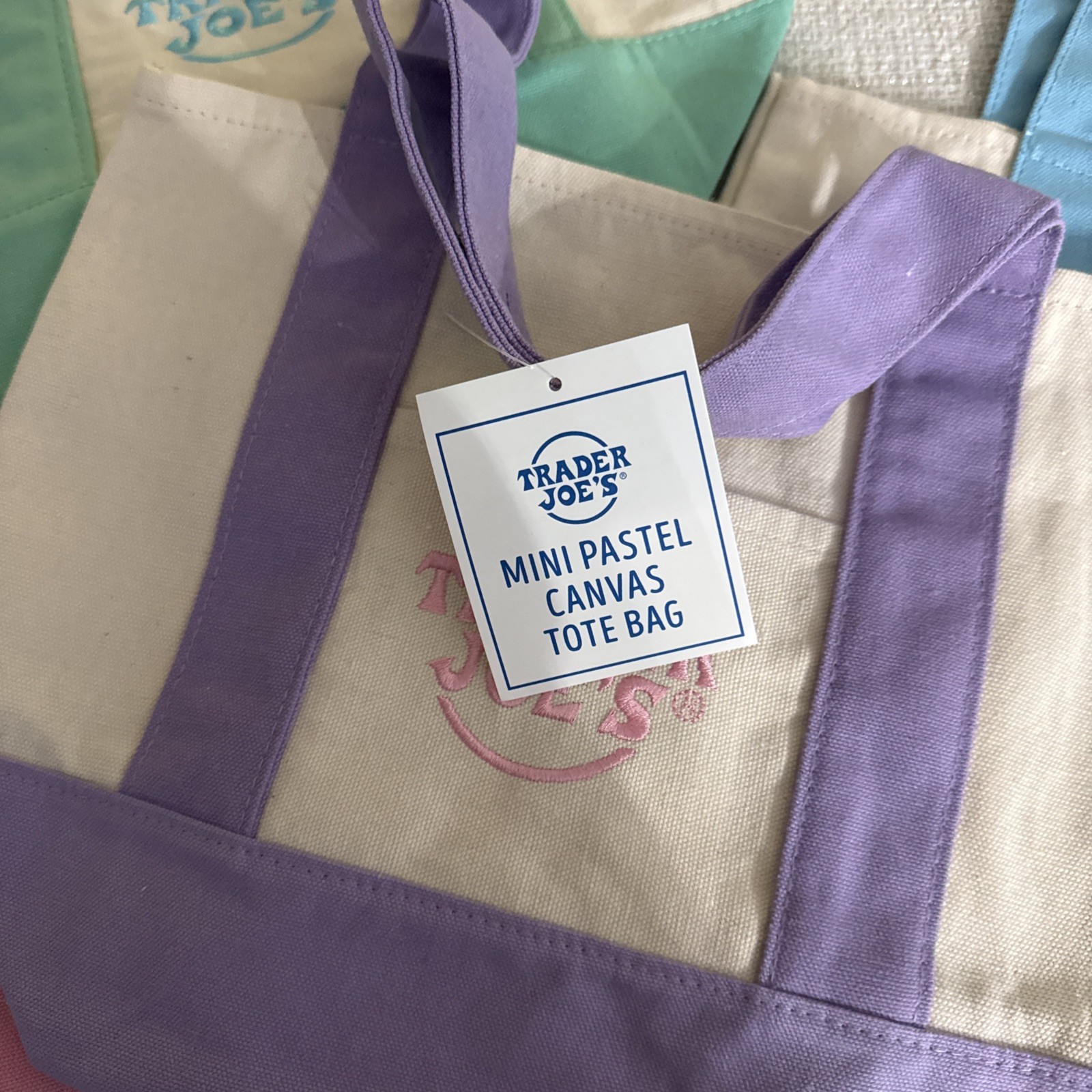 Trader Joe’s 2026 Mini Pastel Canvas Tote Bag Set Of 4 IN HAND READY TO SHIP!!!!