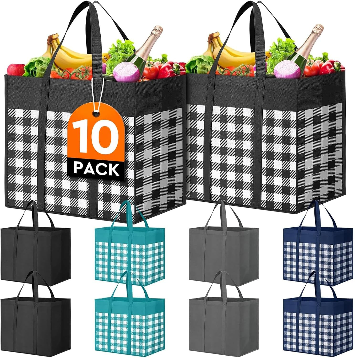 Reusable Grocery Shopping Bags 10 Pack Large Foldable Tote Bags Bulk