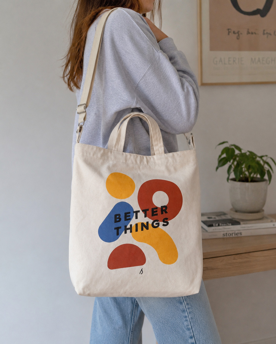 BAGGU Better Things Canvas Tote Crossbody Bag Adjustable Strap 15×16 Cotton