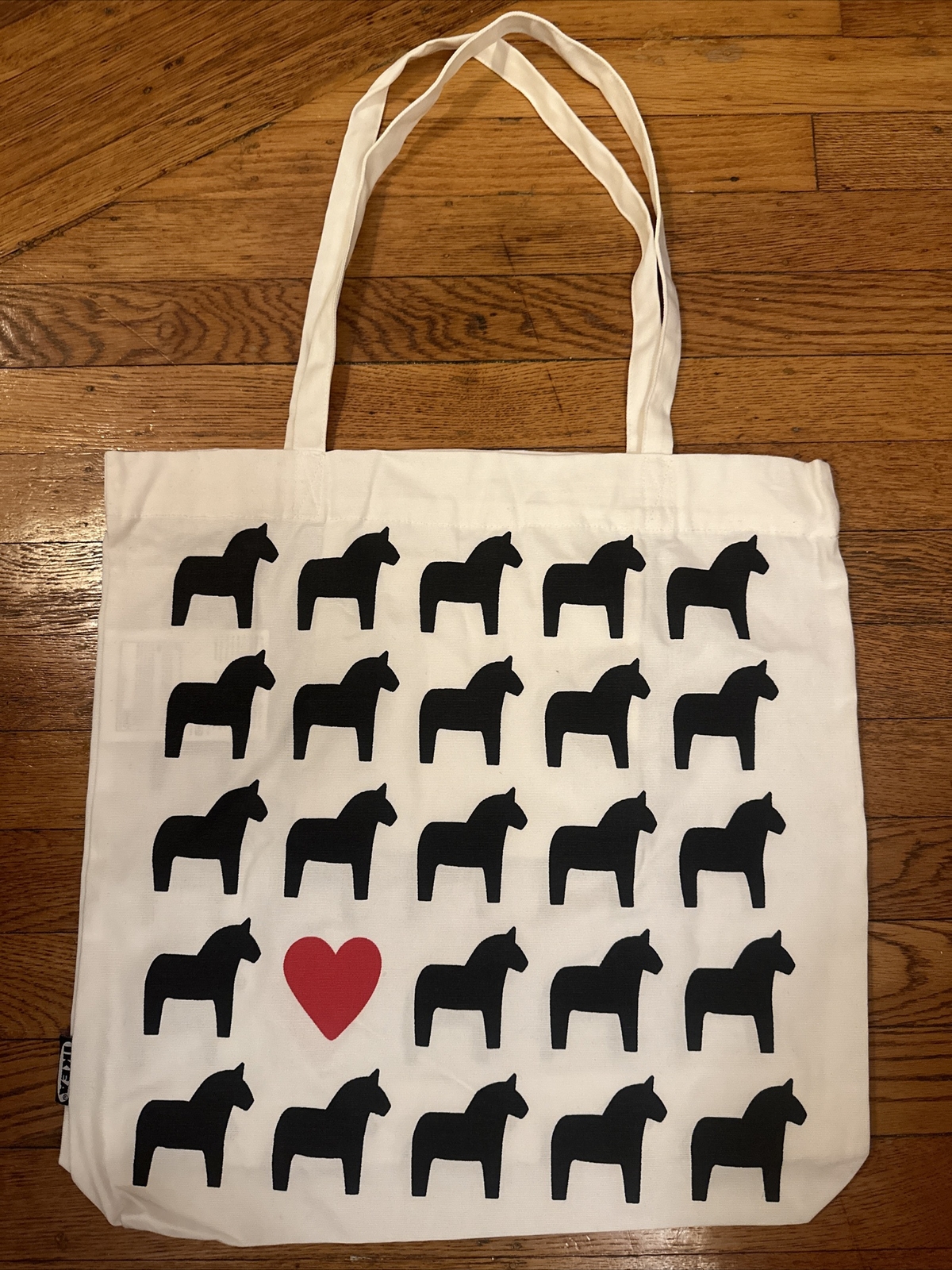 IKEA Shopping Tote Bag Hasthage Dala Horse Heart White 100% Cotton NEW