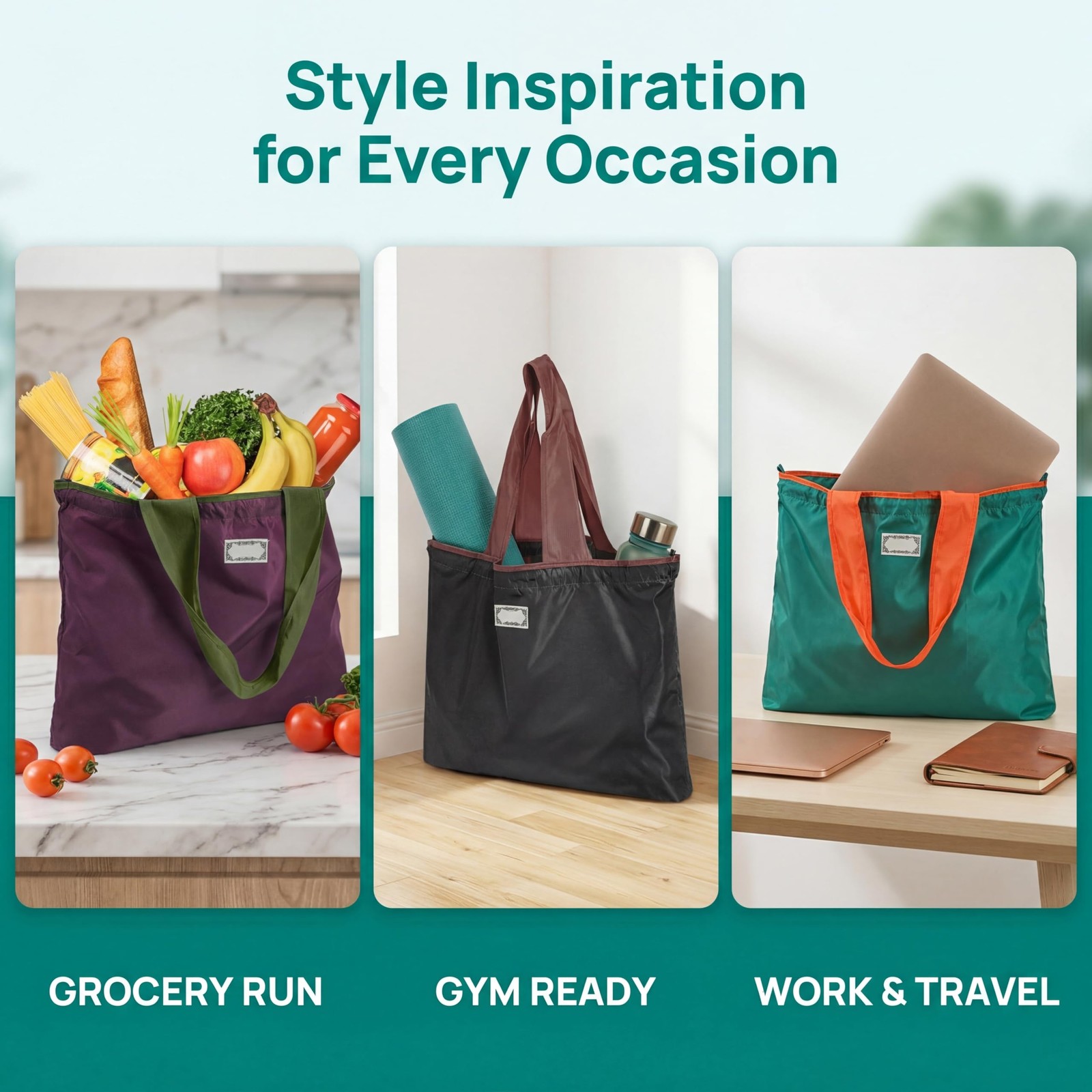 4 PCS Reusable Shopping Bags Foldable Grocery Handle Drawstring Closure Tote