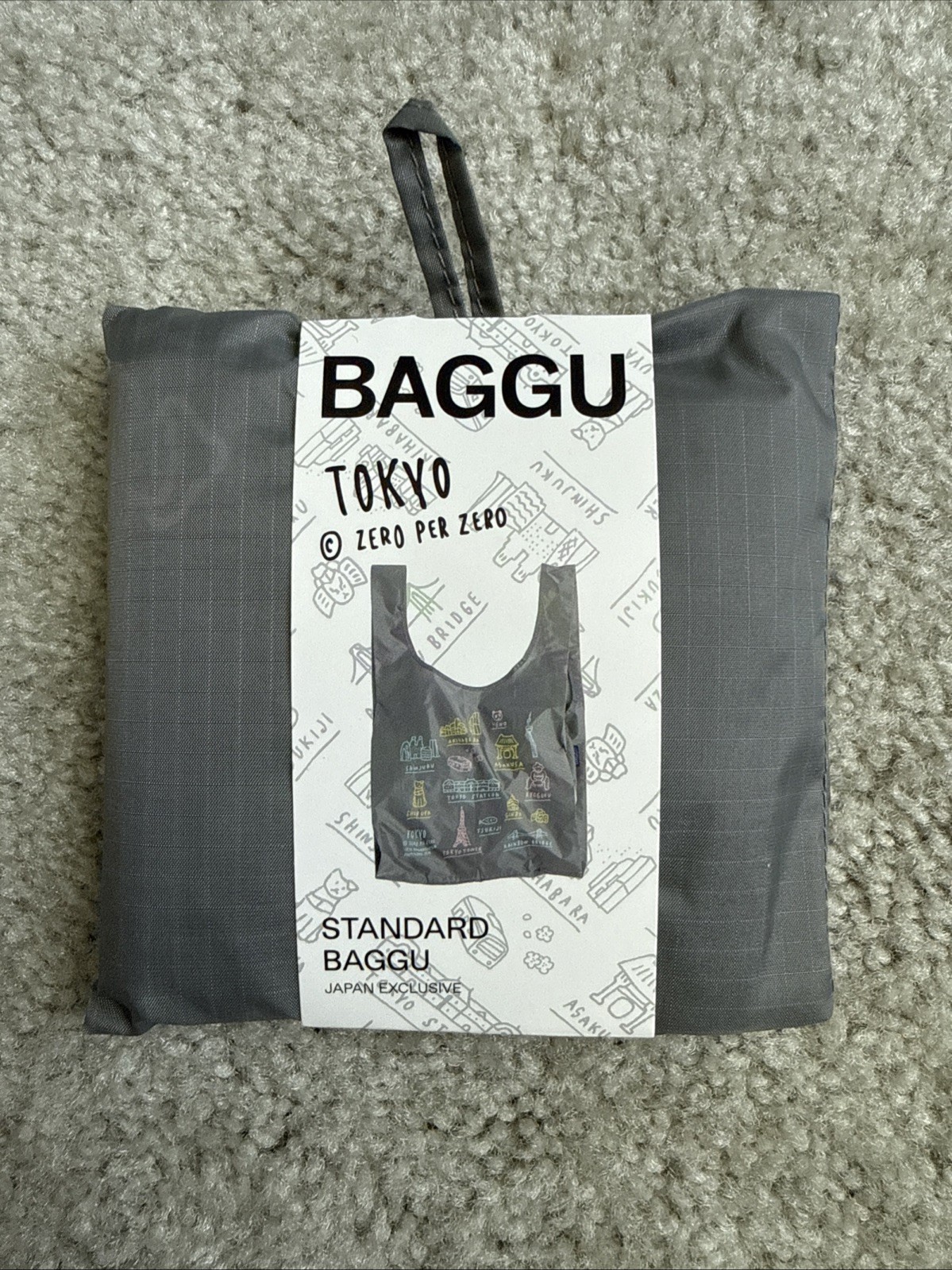 BAGGU Tokyo Map Standard Reusable Shopping Bag Gray Nylon Japan Exclusive