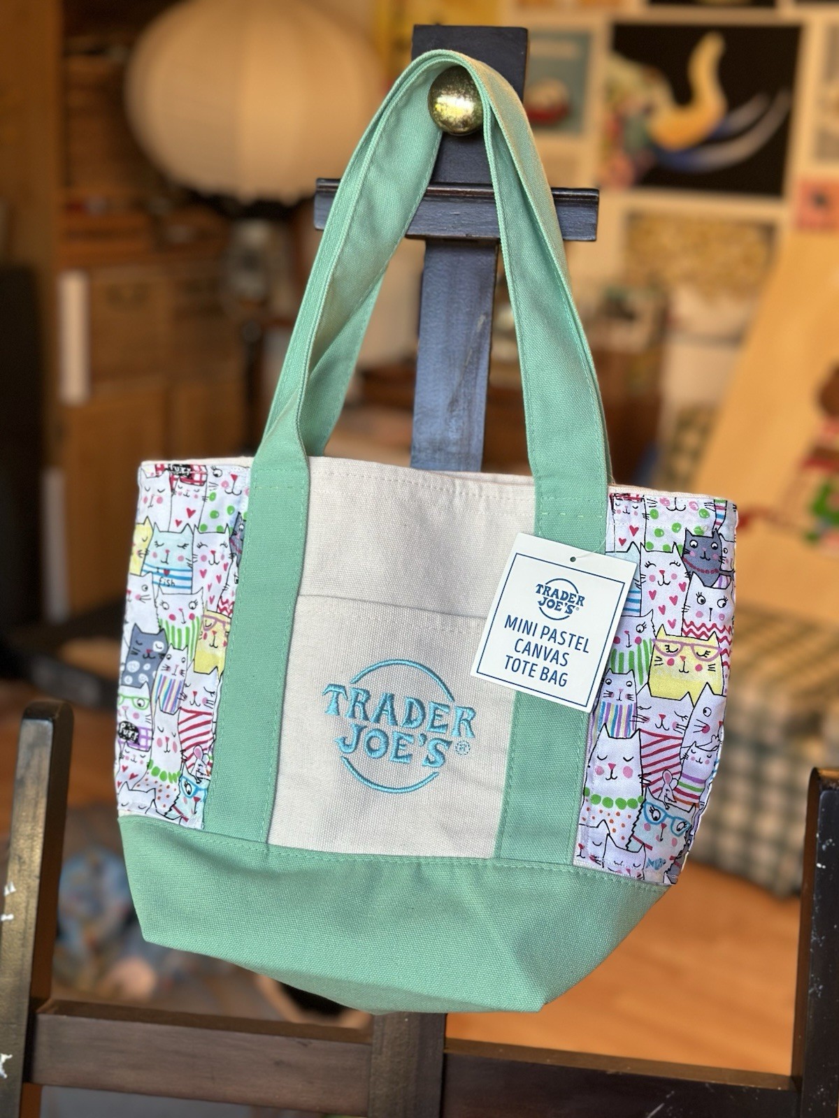 Trader Joe’s Mini Tote Customized Hearty Cats w/Confetti Lining& Pocket& Cushion