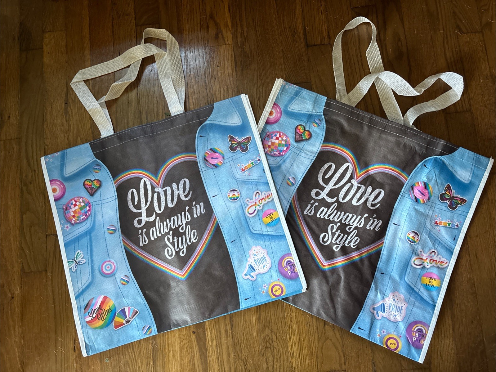 2 PRIDE~Shopping|Gift Bags~LOVE WINS~IS ALWAYS IN STYLE~Reusable Totes NEW~TJX