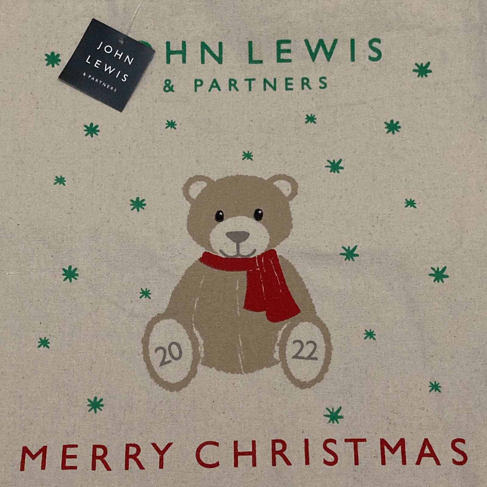 John Lewis Merry Christmas Bag Teddy Bear 2022 Holiday Cotton Waitrose New Tote