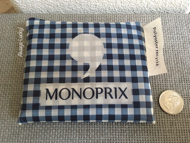 MONOPRIX France Reusable Nylon Shopping Tote Eco Grocery Bag Gingham Print NEW