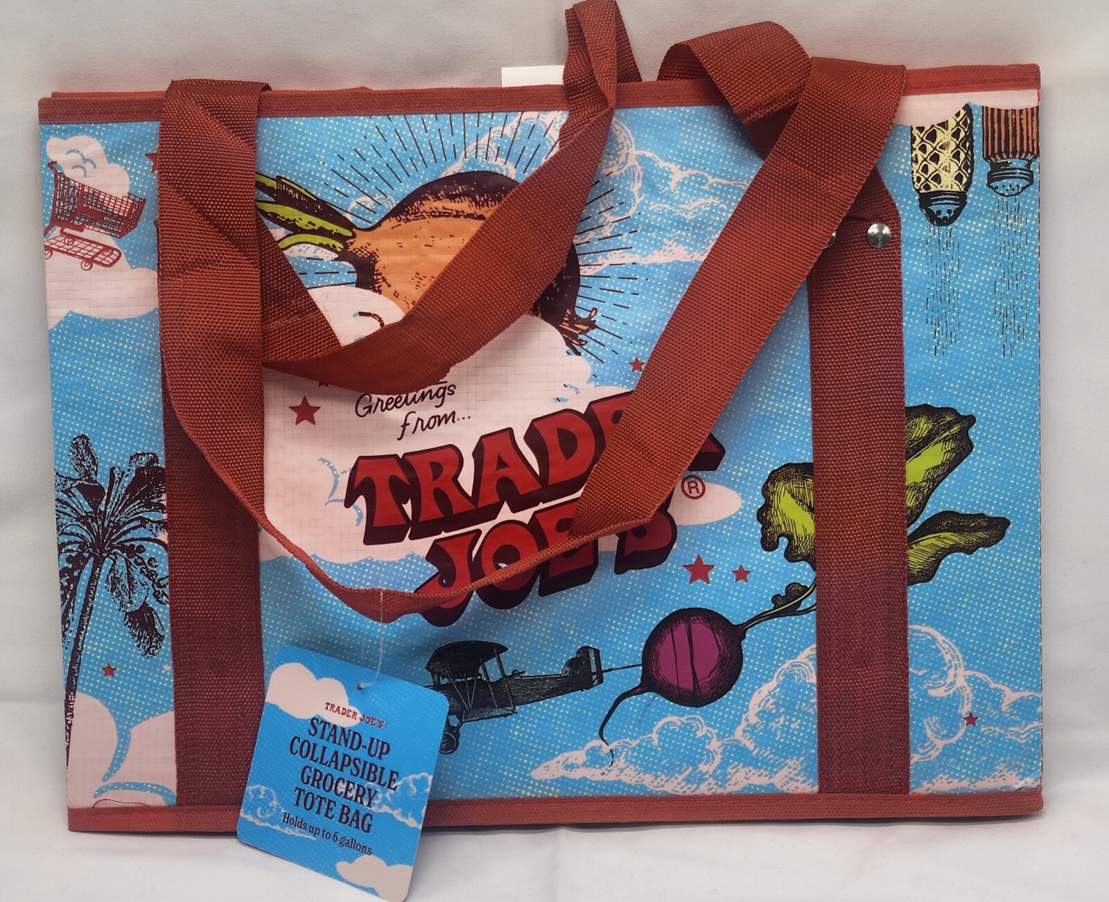 New Trader Joe’s Stand Up Collapsible Reusable Grocery Tote Shopping Bag NWT
