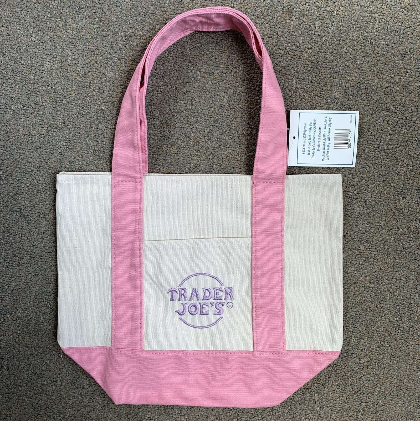 NWT Trader Joe’s Mini Pastel Canvas Tote Bags, 3 Colors: Blue, Purple, Pink