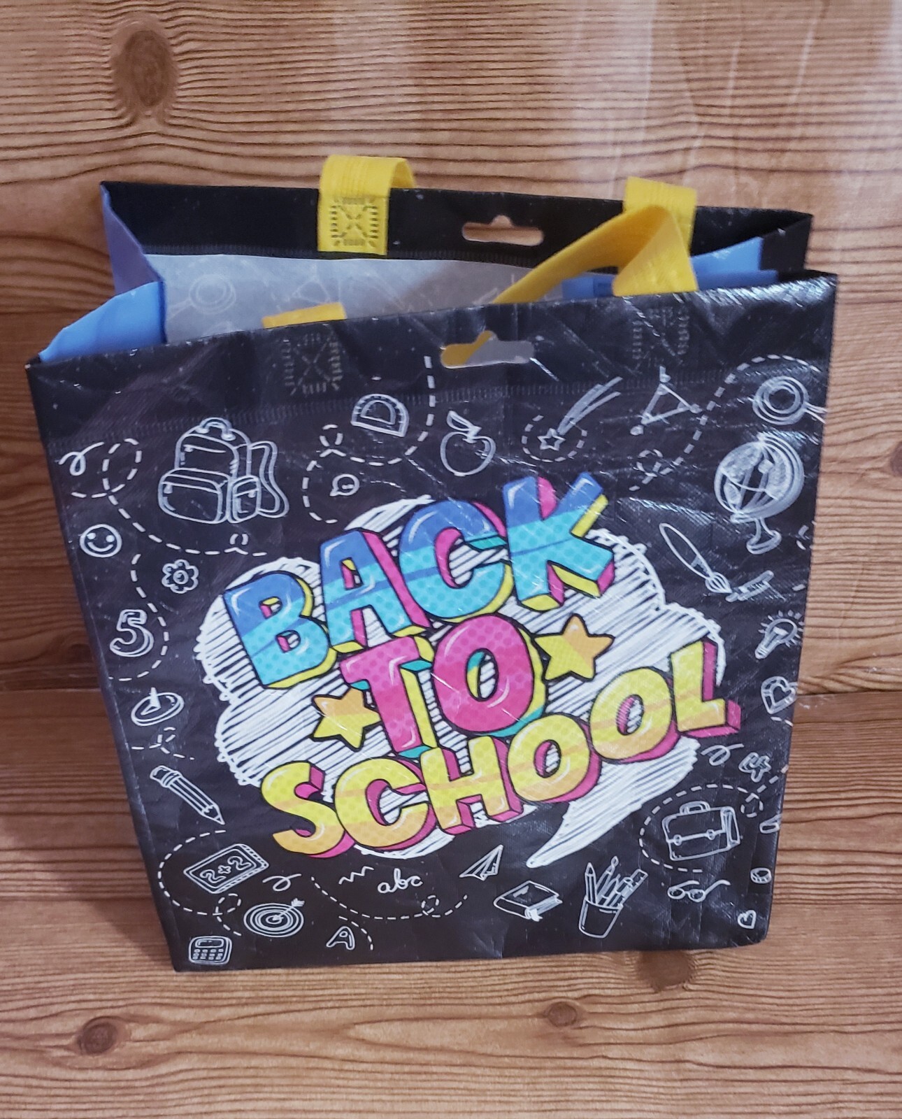 Back to School VicBag Black Vinyl Reusable Tote Bag 13″x12″x7″