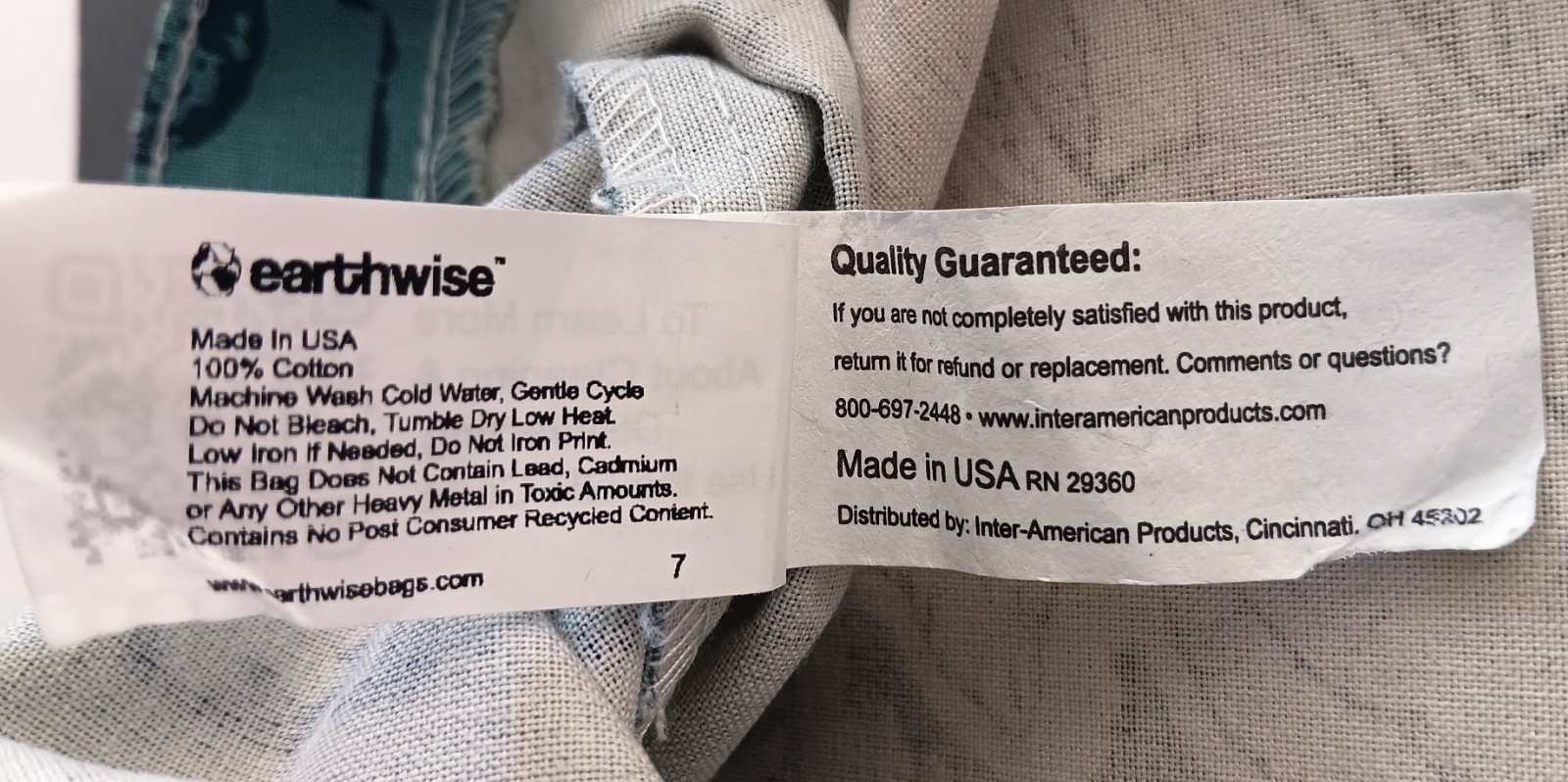 NWOT Earthwise 100% Organic Cotton Produce/Grocery Tote Vegetable Print USA-made
