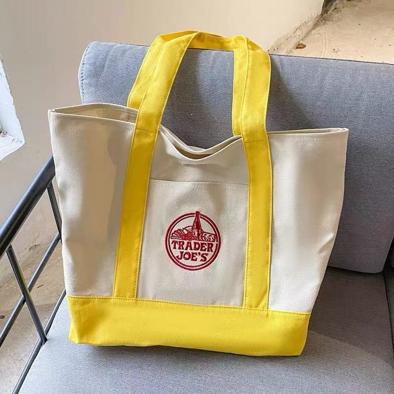 TRADER JOE’S LARGE CANVAS BAG HEAVY COTTON REUS SHOPPING BAG YELLOW