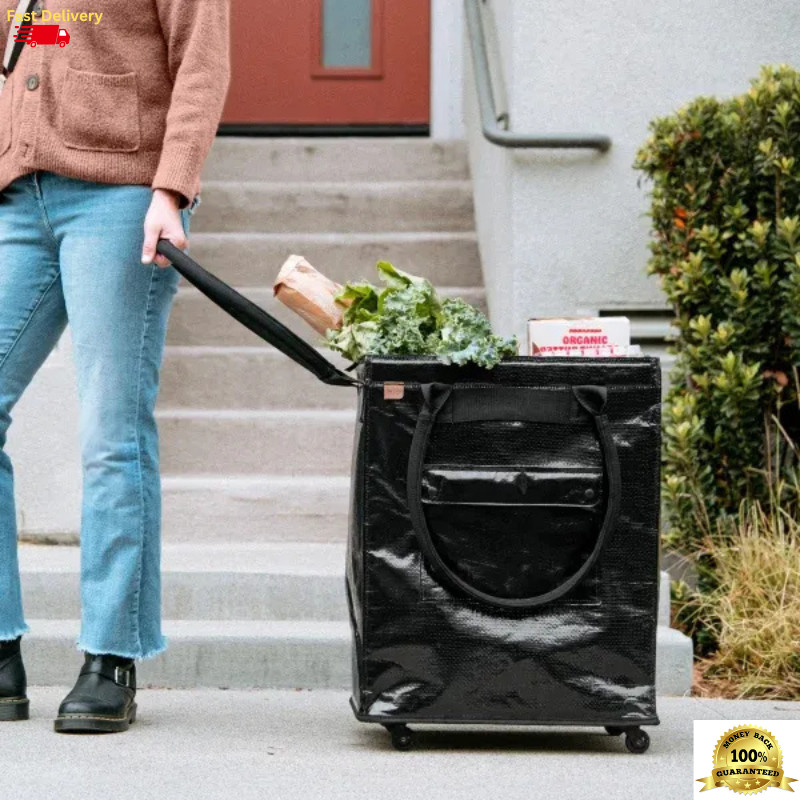 CleverMade Foldable Tote Bag on Wheels 90L Rolling Utility Cart 75lb Capacity